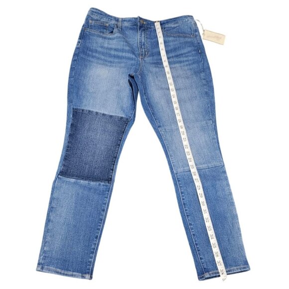 Universal Thread High-Rise Skinny Jeans Womens Size 14 Patchwork Detail Blue Den - Picture 11 of 13
